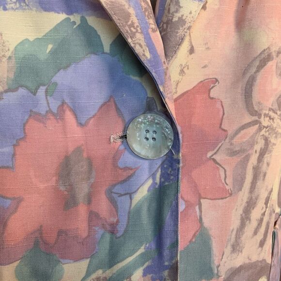 Vintage 90s Oversized Blazer Jacket Pastel Yellow Pink Abstract Floral Statement - Picture 10 of 11